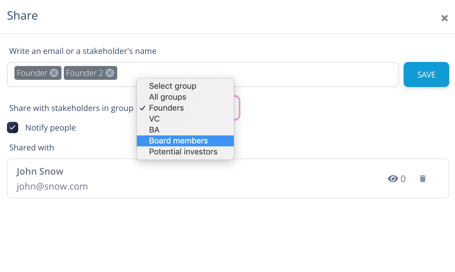 Share updates with investors