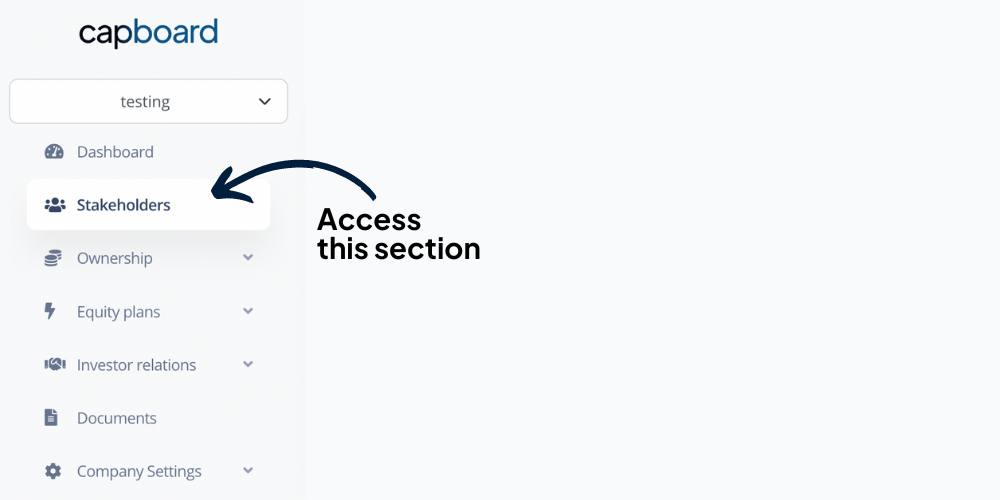 Stakeholders section on Capboard menu
