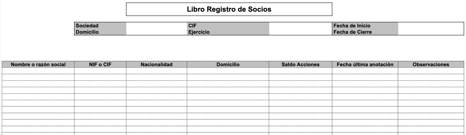 Modelo de libro de socios